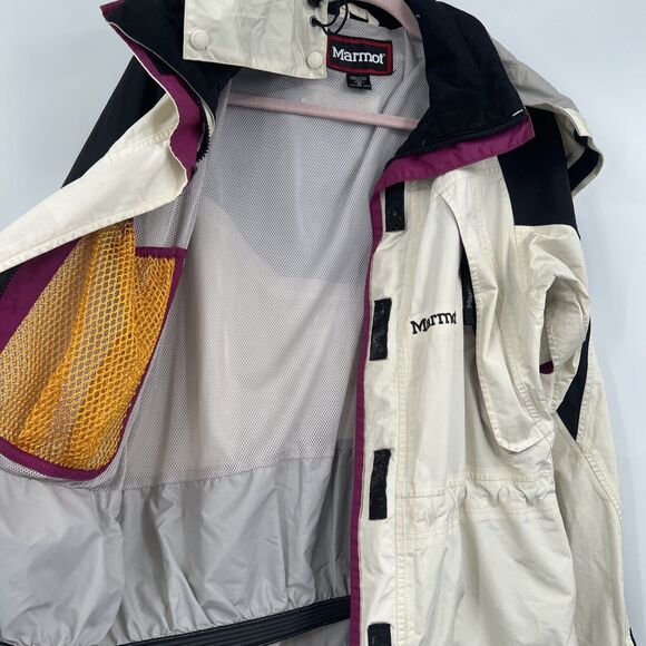 Marmot Women’s White Full Zip Hooded Ski Shell Jacket Medium M detachable Hood - Picture 12 of 14